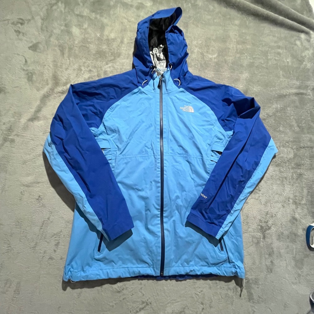 The North Face HyVent Rain Jacket Womens XL Blue Colorblock Hooded Shell